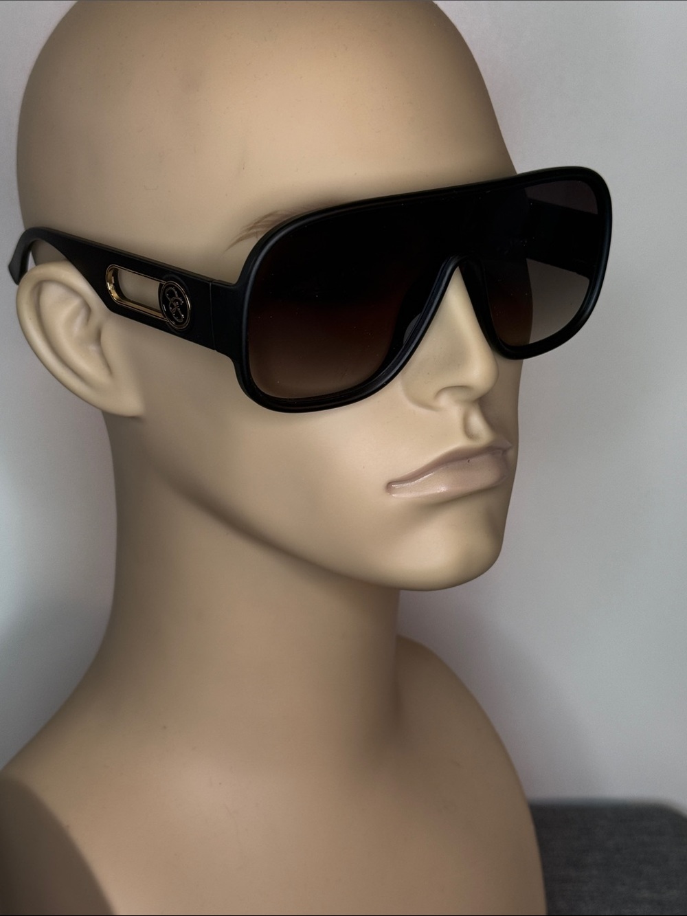 Jessica Simpson Black Shield Sunglasses with Brown Gradient Lenses